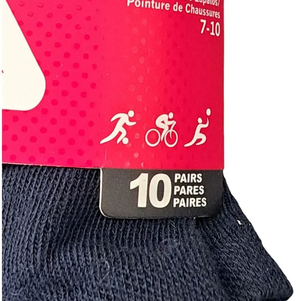 NWT Fila 10 Pairs Comfort Knit Soft Socks Bonus 3 Hair Ties Girls 7 to 10 Shoe